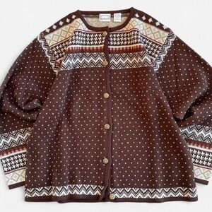 Vintage Hasting & Smith Brown Nordic Style Cardigan Sweater L Large Retro